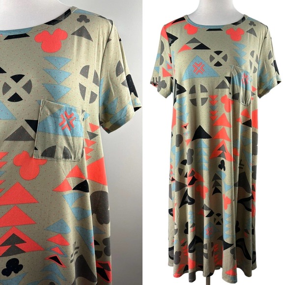 LuLaRoe Dresses & Skirts - Lularoe Disney Carly Dress Mickey Mouse Aztec Print Stretch Hi-Lo Plus Size 3XL